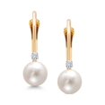 thumbnail image 2 of Gem Stone King 14K Yellow Gold Round White Cultured Freshwater Pearl and Round White Moissanite Leverback Drop Dangle Earrings for Women (Pearl: 5.5MM, Moissanite: 1.5MM), 2 of 6