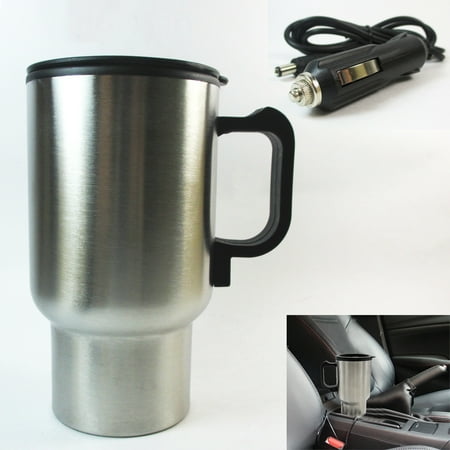 Stainless Steel Heated Coffee Cup - 1 Mug Heated Car Travel Stainless Steel Portable Cup Coffee Tea Auto Charger 12V