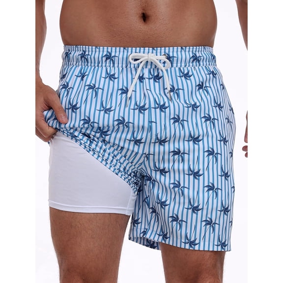 DAKIMOE Mens Swim Trunks 2 in 1 Swim Shorts with Compression Liner Quick Dry Swimsuits Bathing Suits Stretch Swimming Board Shorts Beach Swimwear with Zipper Pockets