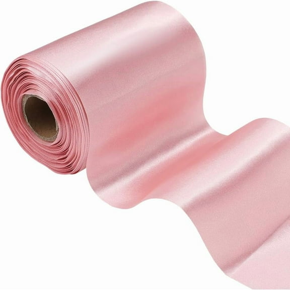 22 Yards 4 Inch Double Face Pink Satin Ribbon Extra Wide Silk Solid Thick Large Soild Polyester Fabric Ribbons Bulk for Sewing Making Crafts Cutting Ceremony Wedding Chair Sash Supply for DIY