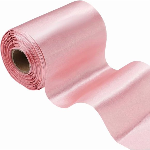 About 22 Yards 4 Inch Double Face Pink Satin Ribbon Extra Wide Silk Solid Thick Large Soild Polyester Fabric Ribbons Bulk for Sewing Making Crafts Cutting Ceremony Wedding Chair Sash Supply