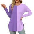 thumbnail image 2 of miqiqism Great discounts！Fall Women Colorblock Shirts Loose Tunic Pullover Tops Curved Hem Tees Long Sleeve Jumper Clothing,U# Purple,Large, 2 of 5