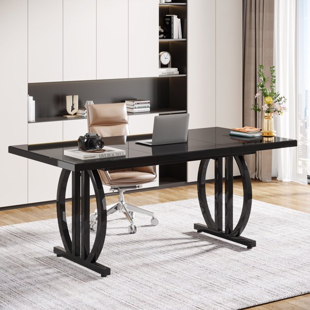 63 Inch Executive Desk, Large Office Computer Desk, Modern Study Writing Table, Black