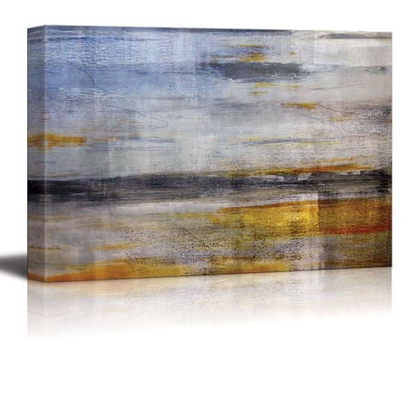 wall26 - Abstract Painting of The Ocean Shore and The Sea with Yellow and Blue Stripes Over It - Canvas Art Home Art - 12x18 inches