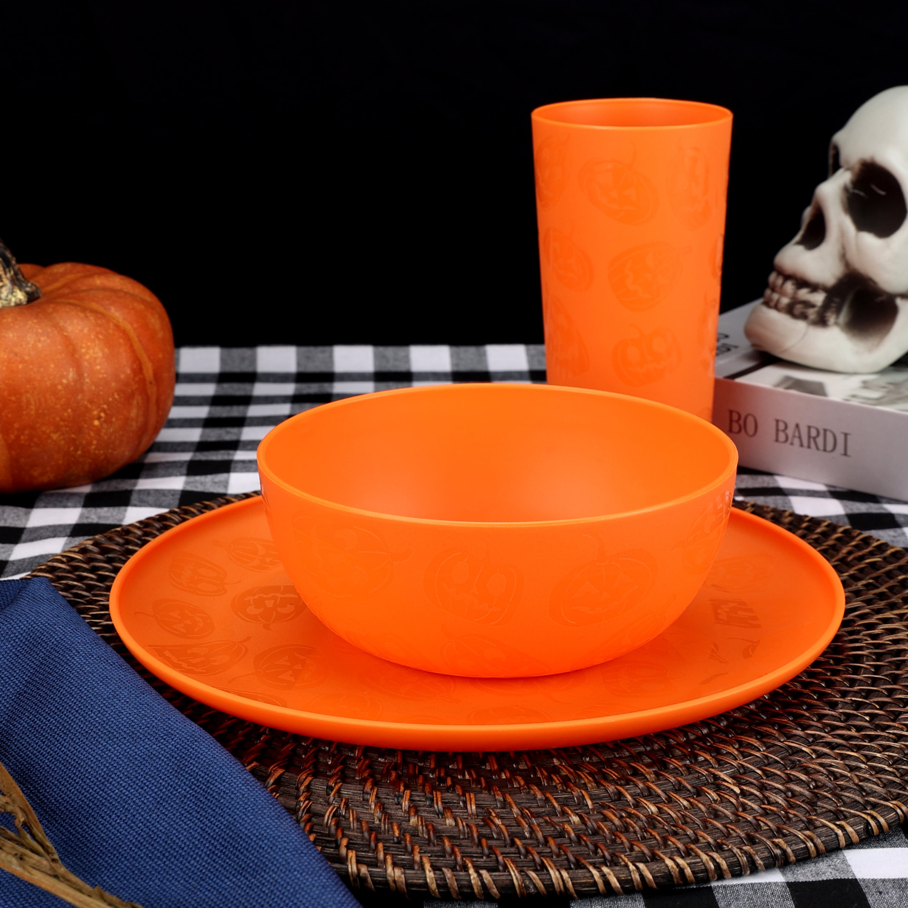 Mainstays 26 Ounce Round Plastic Etched Pumpkin Tumbler, Orange