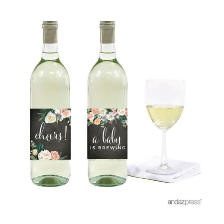 - Peach Chalkboard Floral Garden, Wine or Apple Cider Bottle Labels, 10-Pack