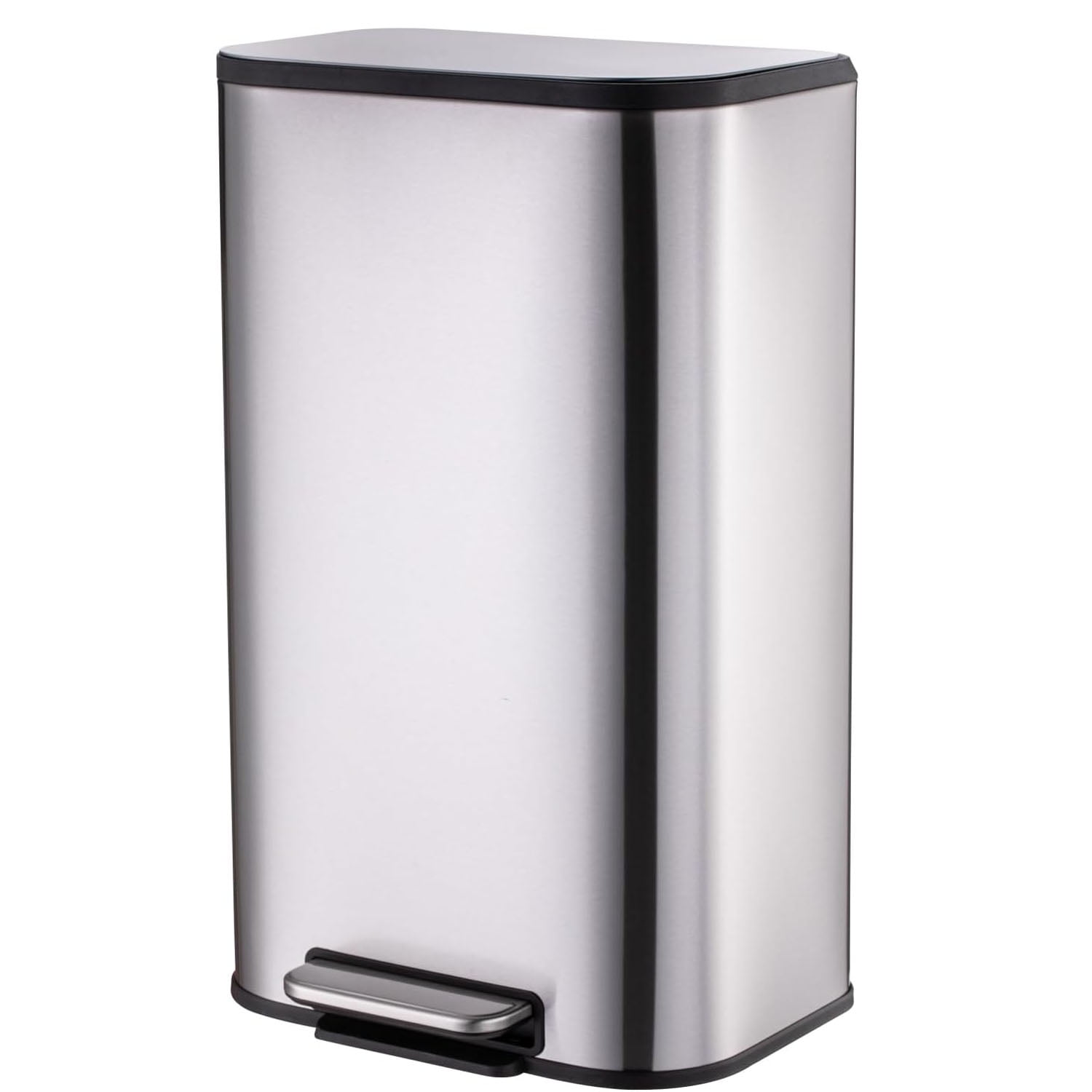 Telyswee 13 Gallon Trash Can, Stainless Steel Garbage Can, Small Rectangular Trash Can with Soft Close Lid Foot Pedal & Inner Bucket for Kitchen Home Office Bedroom Living Room (50 Liter), Silver