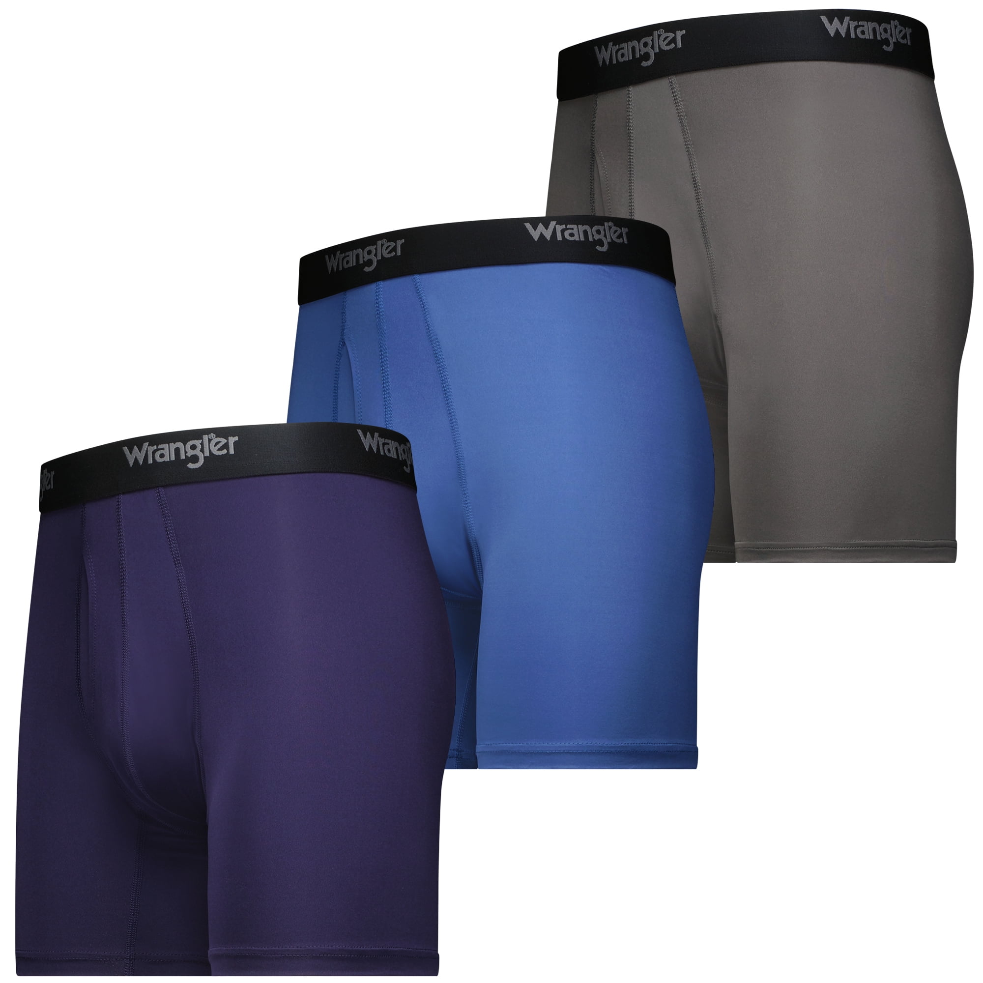 Wrangler Men's Boxer Briefs Cooling Stretch Nylon Underwear Boxers, Assorted Navy, 3 Pack, L