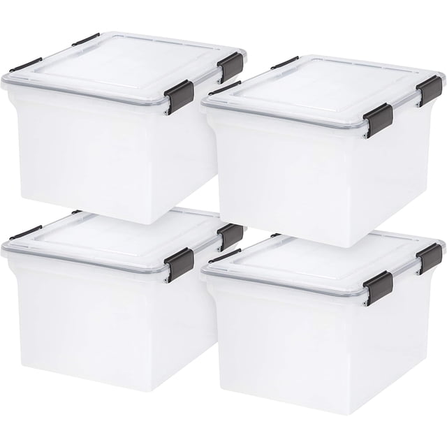 File Box WeatherPro File Organizer Plastic File Box for Letter/Legal File Water Document Box Durable Lid Gasket Seal w/ Secure Buckles Stackable Clear L ( US Qt)