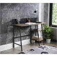thumbnail image 6 of Desks, Industrial Rustic Oak and Black 2-Shelf Writing Desk with H-Shaped Base & Phone Holder, 30H x 43W x 20D | Oak | Particle Board+MDF, 6 of 9