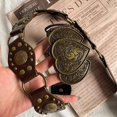 thumbnail image 4 of Women Western Belts Vintage Cow Rivet Leather Belt Y2k Punk Waist Belt Versatile Belt for Jeans Dress Pants, 4 of 7