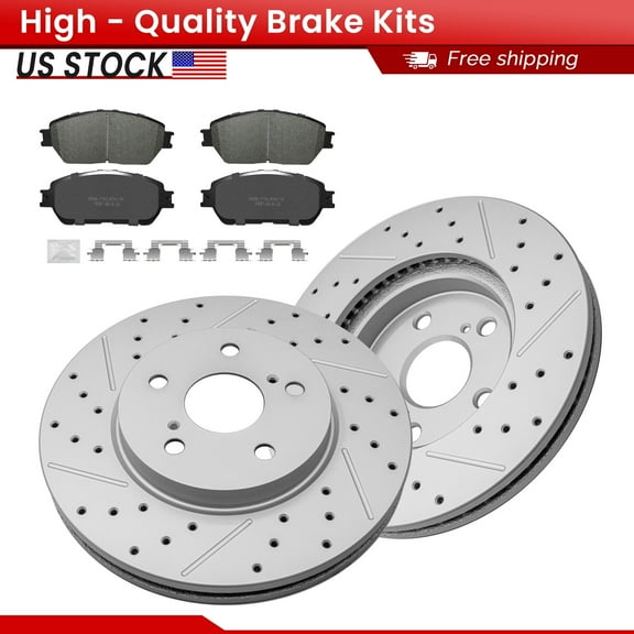 ACB ZONE Front Brake Kits for Toyota Sienna Camry Solara Avalon Lexus, Drilled Slotted Disc Brake Rotors and Ceramic Brake Pads