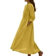 thumbnail image 4 of purcolt Womens Pleated Midi Dress Cotton Linen Button Down Long Sleeve Shirt Dress Summer Beach Casual Flowy Long Dresses, 4 of 9