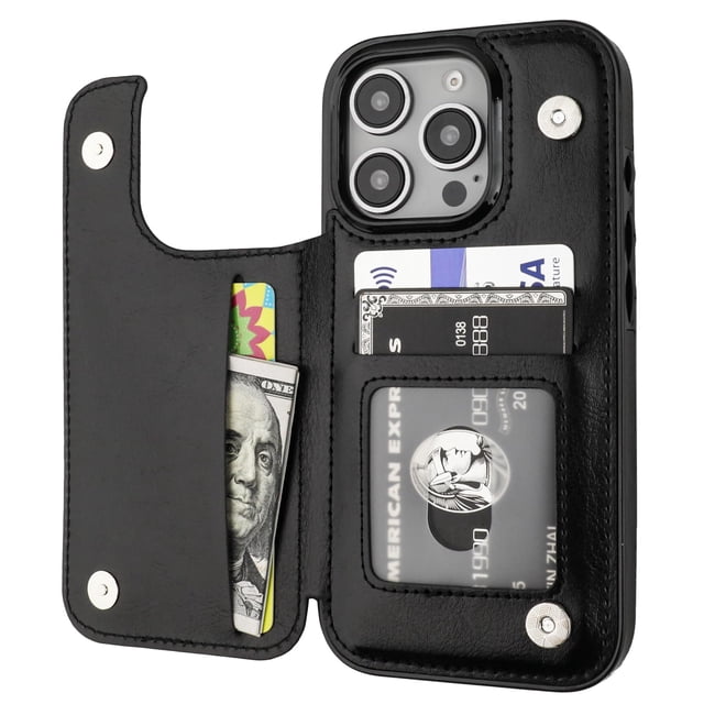 Funda tipo cartera Onetop compatible con iPhone 16 Pro de 6,3 pulgadas, color negro