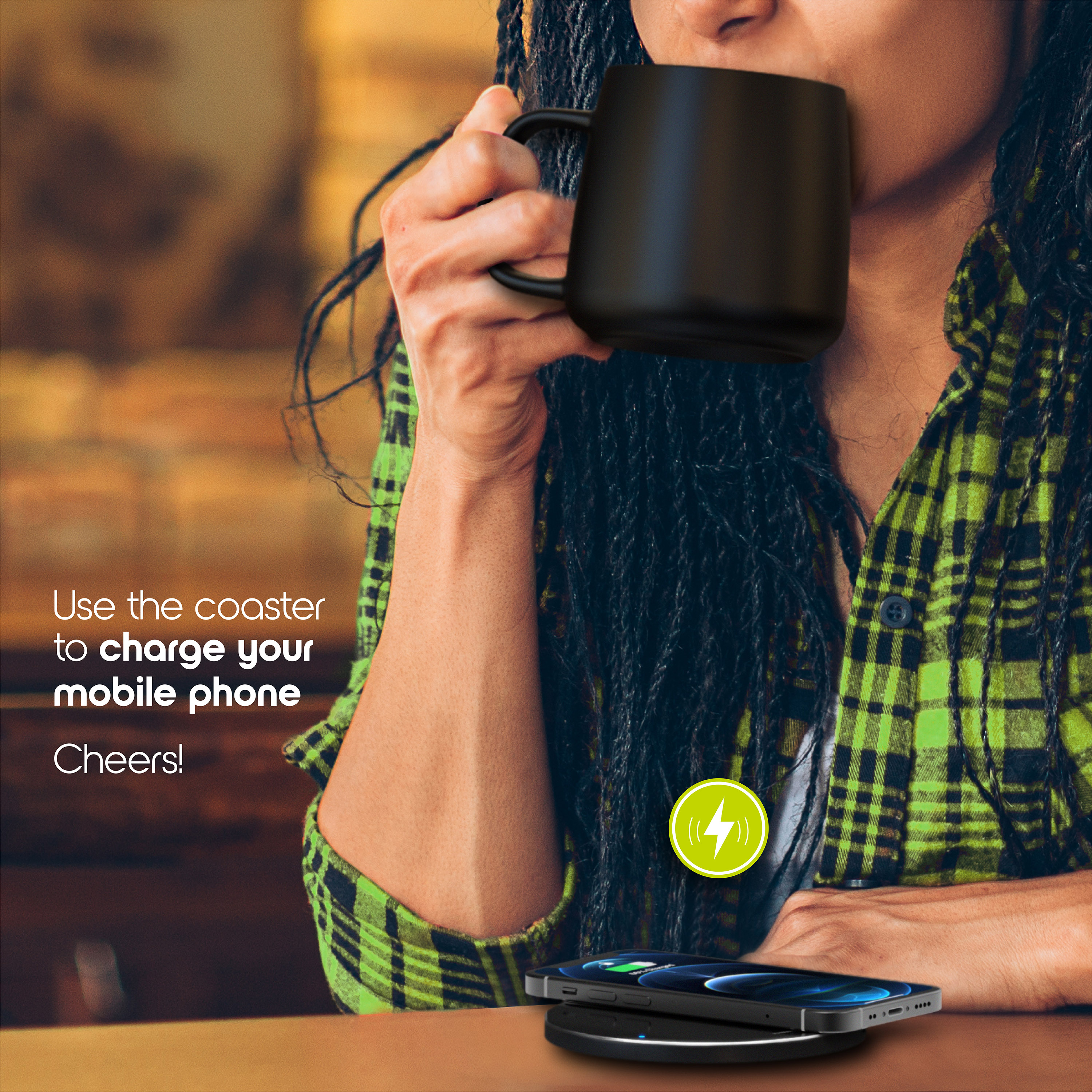ionMug and Charging Coaster – 12.8oz Heated Ceramic Coffee Mug with Wireless Charging Coaster