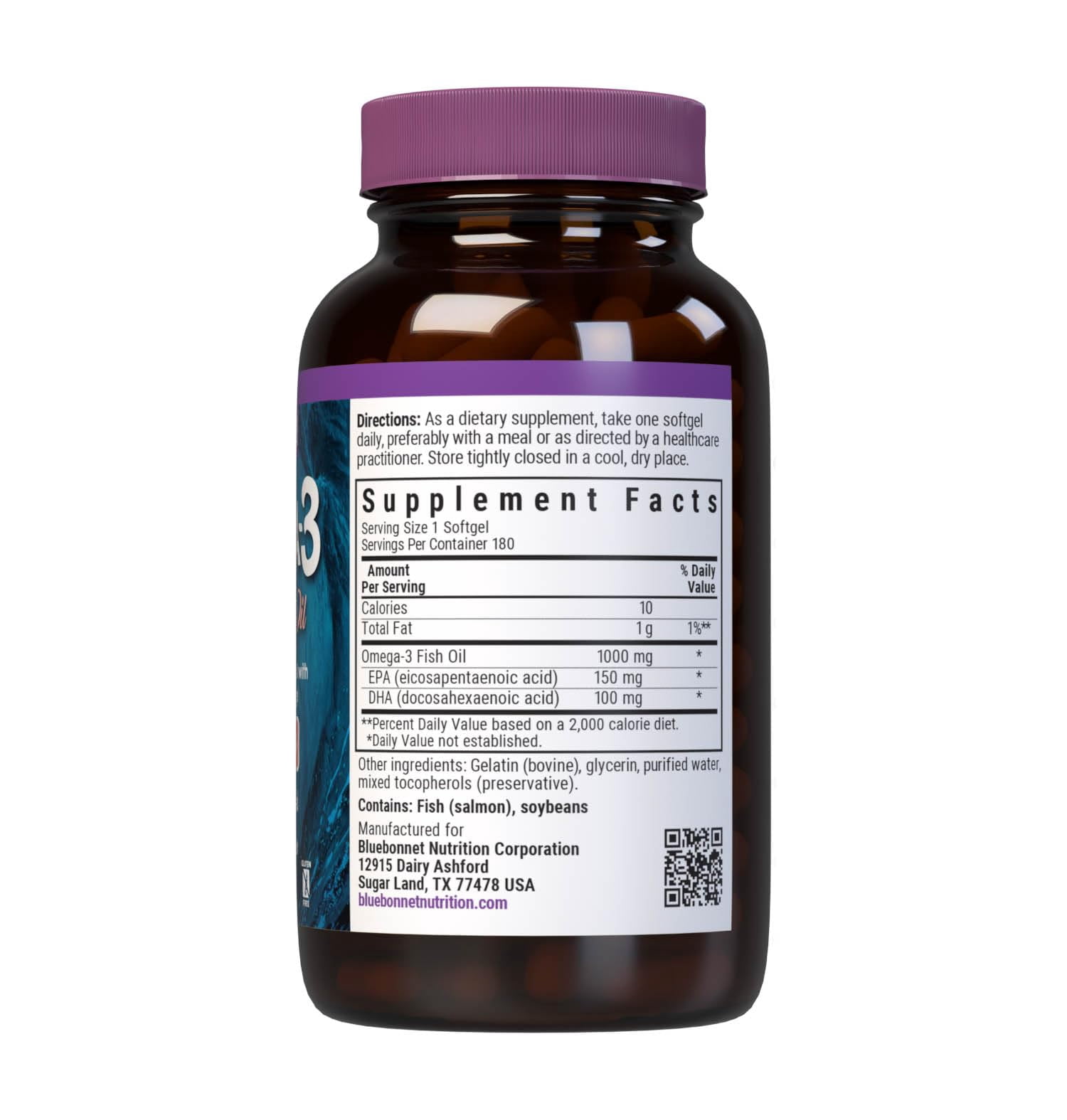 Bluebonnet Nutrition Omega-3 Salmon Oil Softgels 1000mg, Heart Health* - 180 Count