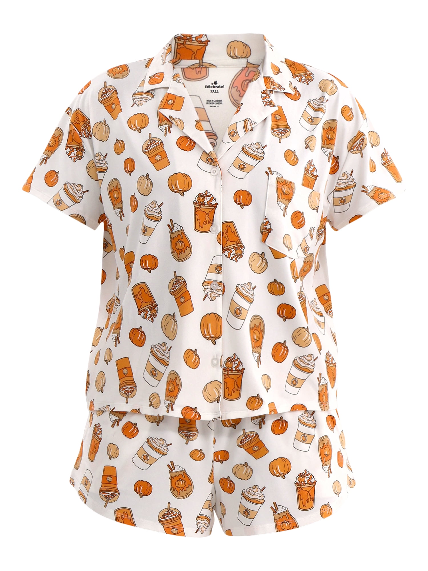 Halloween Women’s Printed Notched Top and Shorts Pajama Set from Way to Celebrate, 2-Piece, Sizes XS-3X