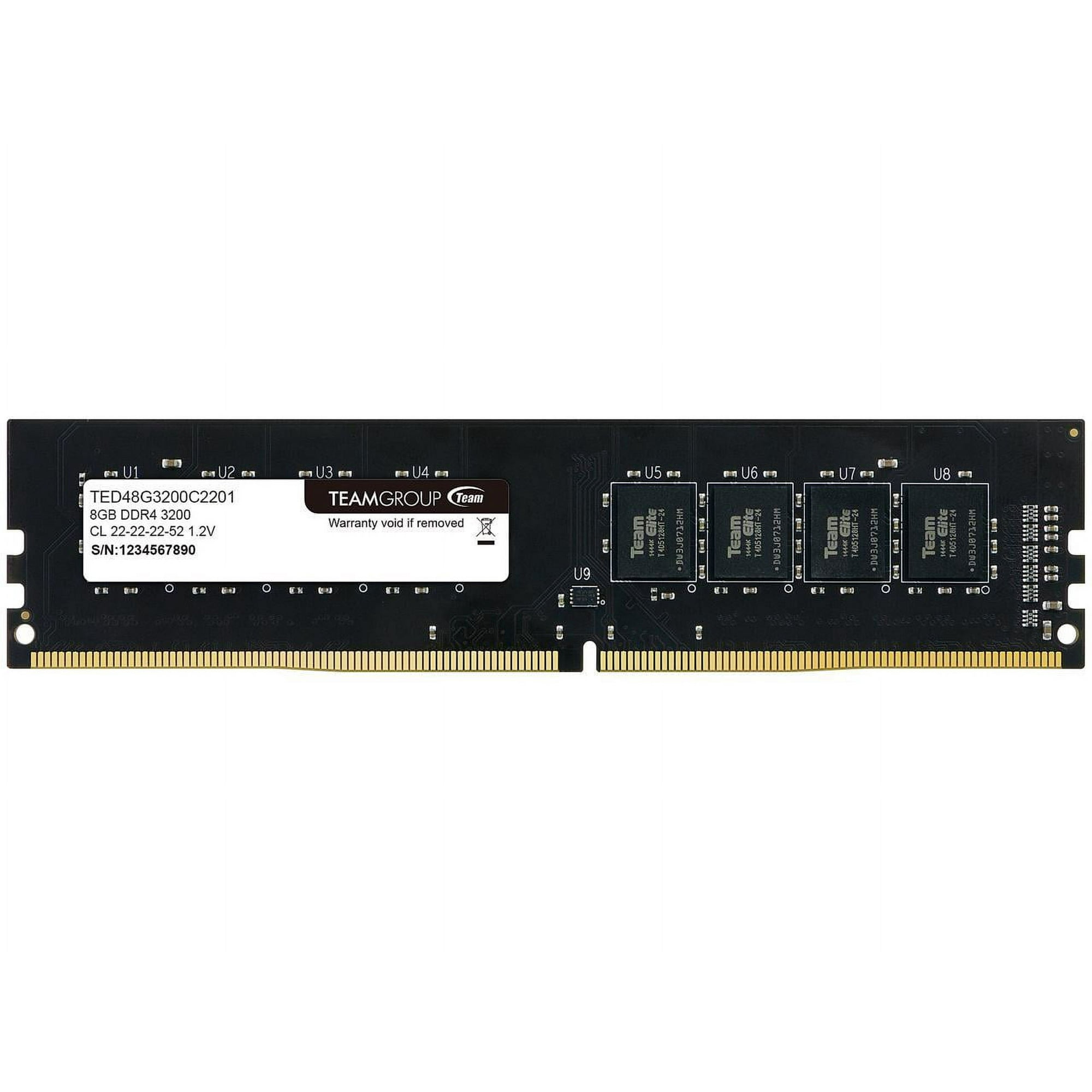 Team ELITE 8GB DDR4 SDRAM Memory Module - For Desktop PC - 8 GB - DDR4-3200/PC4-25600 DDR4 SDRAM - 3200 MHz - CL22 - 1.20 V - Non-ECC - Unbuffered - 288-pin - DIMM - Lifetime Warranty