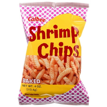 Calbee Baked Shrimp Chips Original Wheat Puffed Snacks, 4 oz, 12 pack