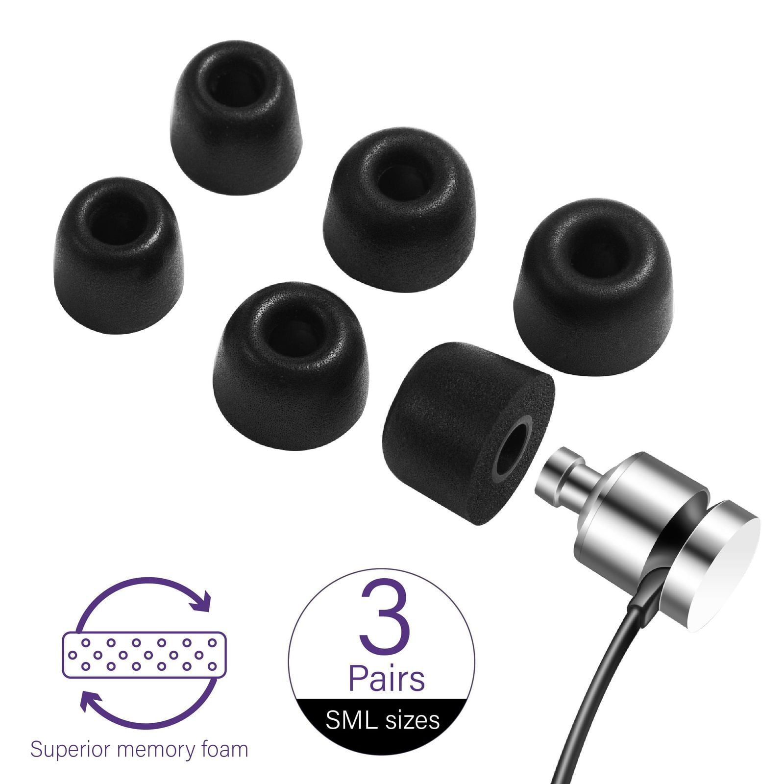 6 Memory foams Earbud Ear Tips for SOUL Electronics Run Free,Mini,SL99,SL49 