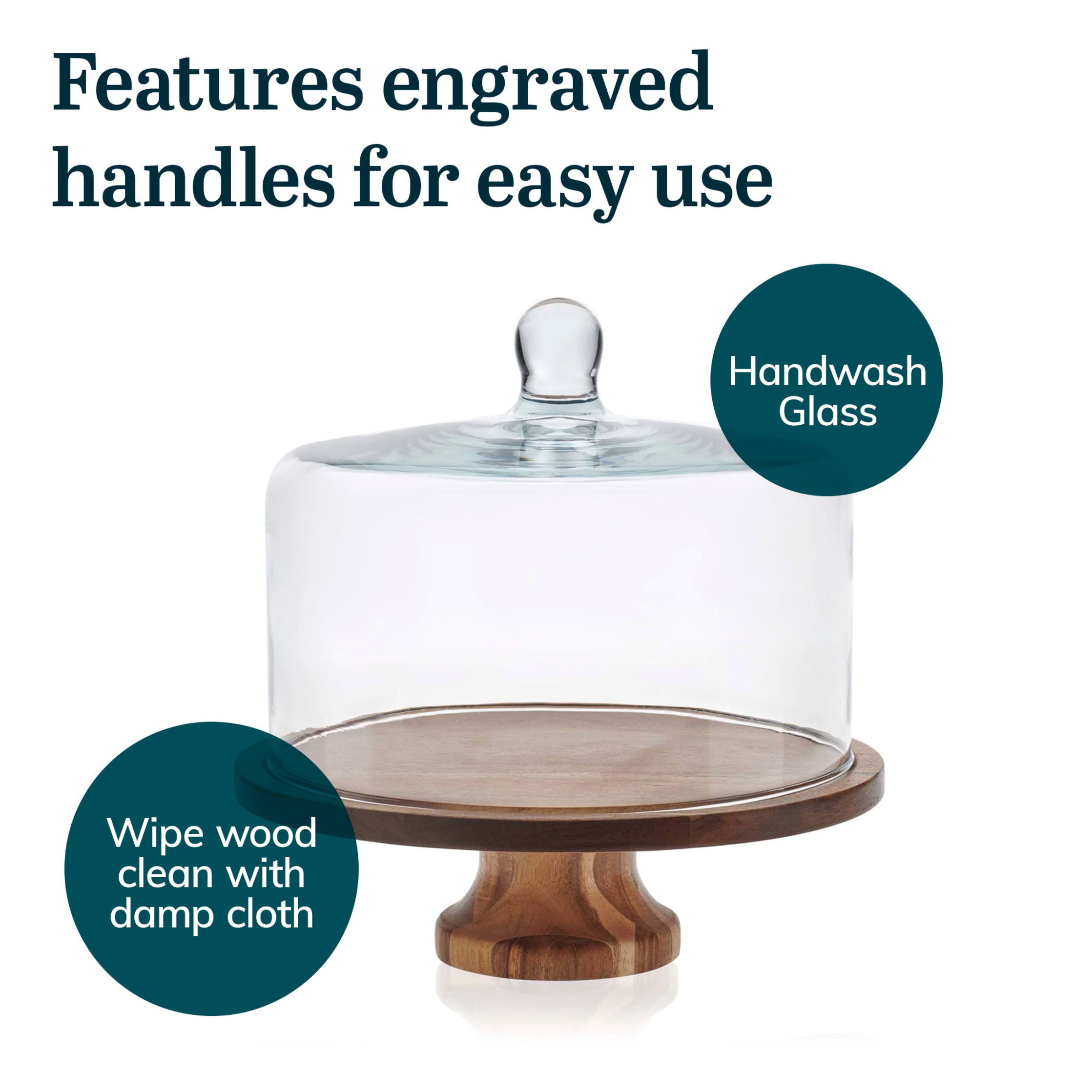 Libbey Acacia Wood Cake Stand with Glass Dome photo 5