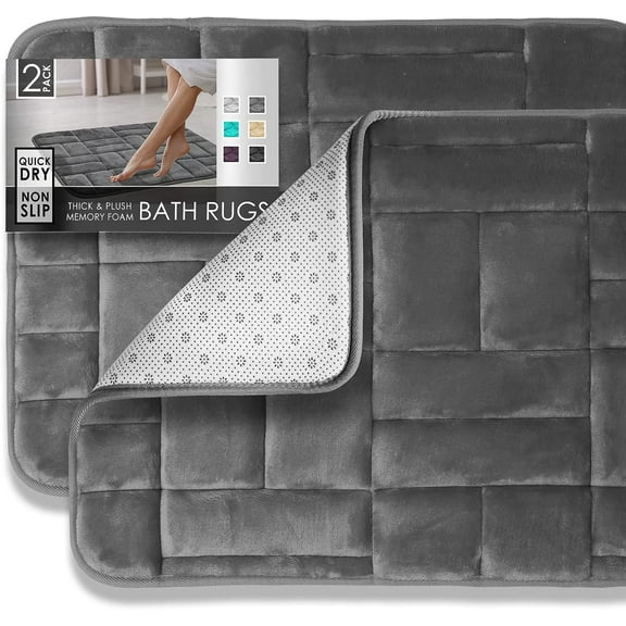 Clara Clark Bathroom Rugs, Ultra Soft Bath Mat, Non-Slip Bathroom Rug Set, Set of 2 Bath Rugs, 17 x 24 / 20 x 32, Tiled - Gray 17 x 24 20 x 32 Tiled - Gray