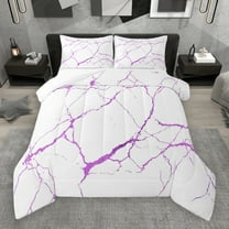 Manfei Marble Texture Road Full Size Comforter Sets,Modern Minimalist Artistic Bedding Comforter Set,Purple White Bedding Sets For Adults,Microfiber Room Decoration,3pcs