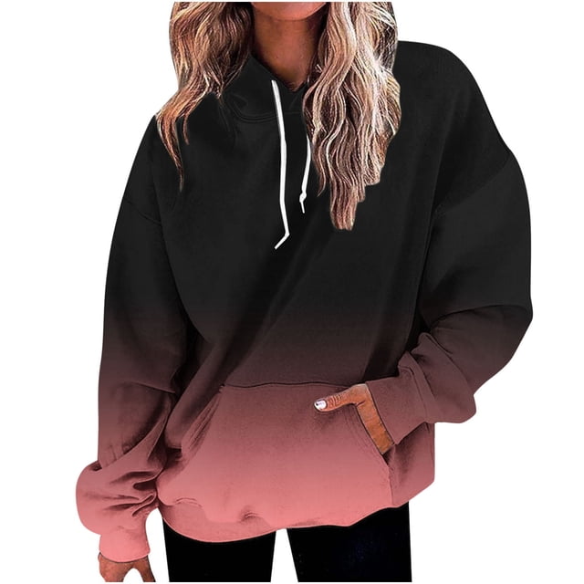 Bowake Womens Oversized Hooded Sweatshirt Gradient Drawstring Long Sleeve Casual Fall Winter Pullover Tops with Pocket