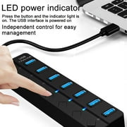 7 Port USB 2.0 Hub Multi - Port USB Splitter with On/Off Individual Switch LED Power Status Display for Laptop