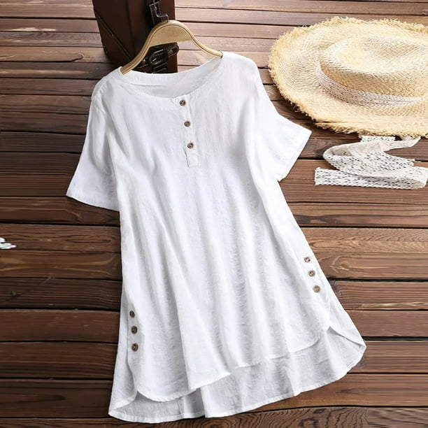 Plus Size Summer Blouse Tunic Ladies Cotton Linen T-shirt - Walmart.com