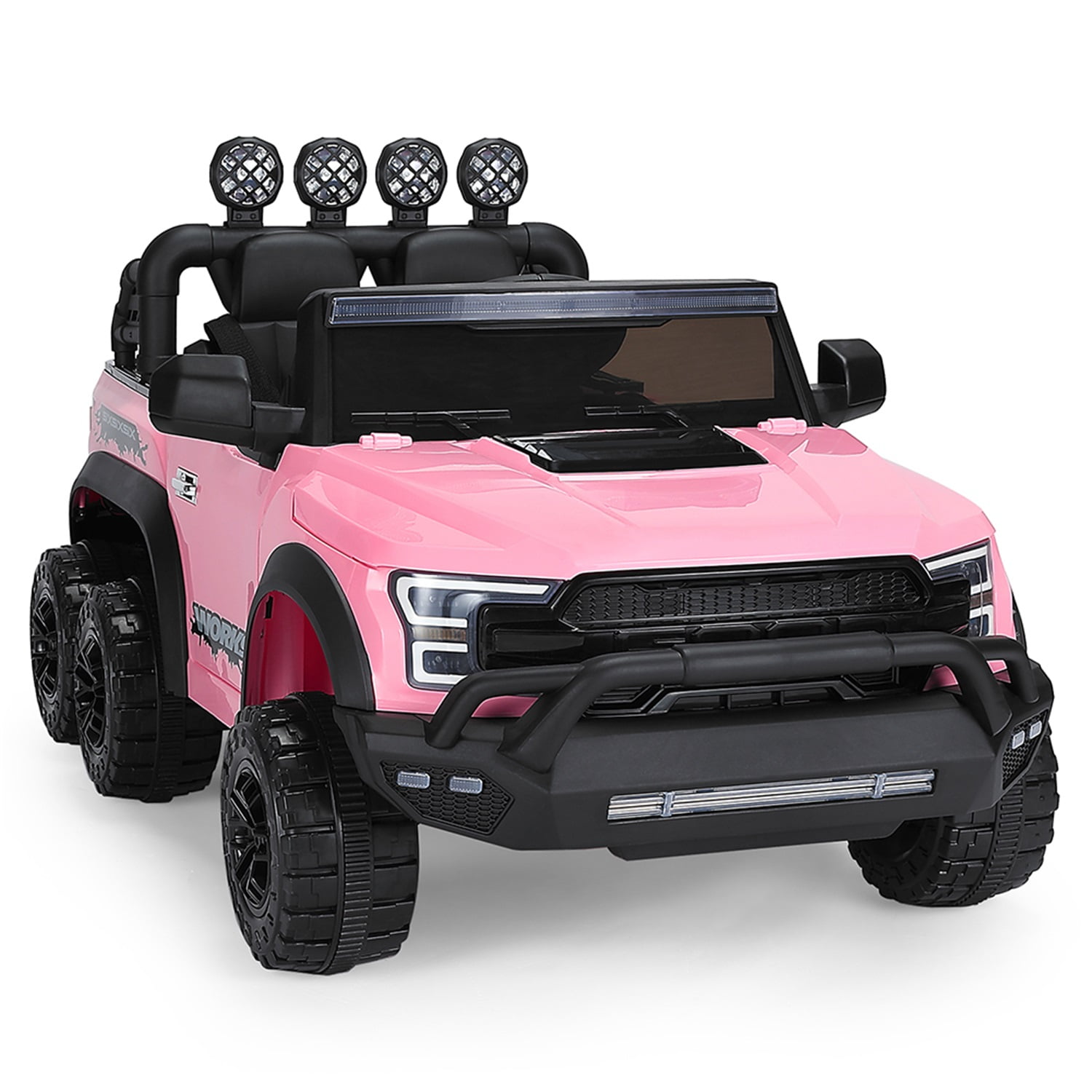 CIPACHO Kids 12V Ride On Truck, Battery Powered Toy Car w/Spring Suspension, Remote Control, 3 Speeds, LED Lights, Pink
