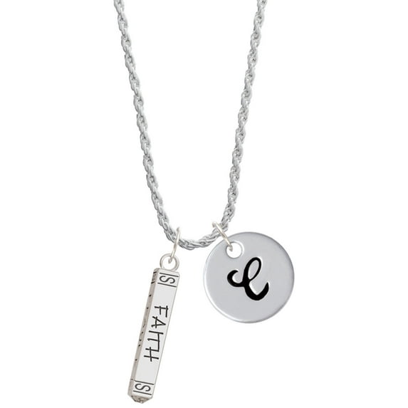 Delight Jewelry Silvertone Believe Faith Prayer Hope Bar Silvertone Script Initial Disc - C - Charm Necklace, 20"+3"