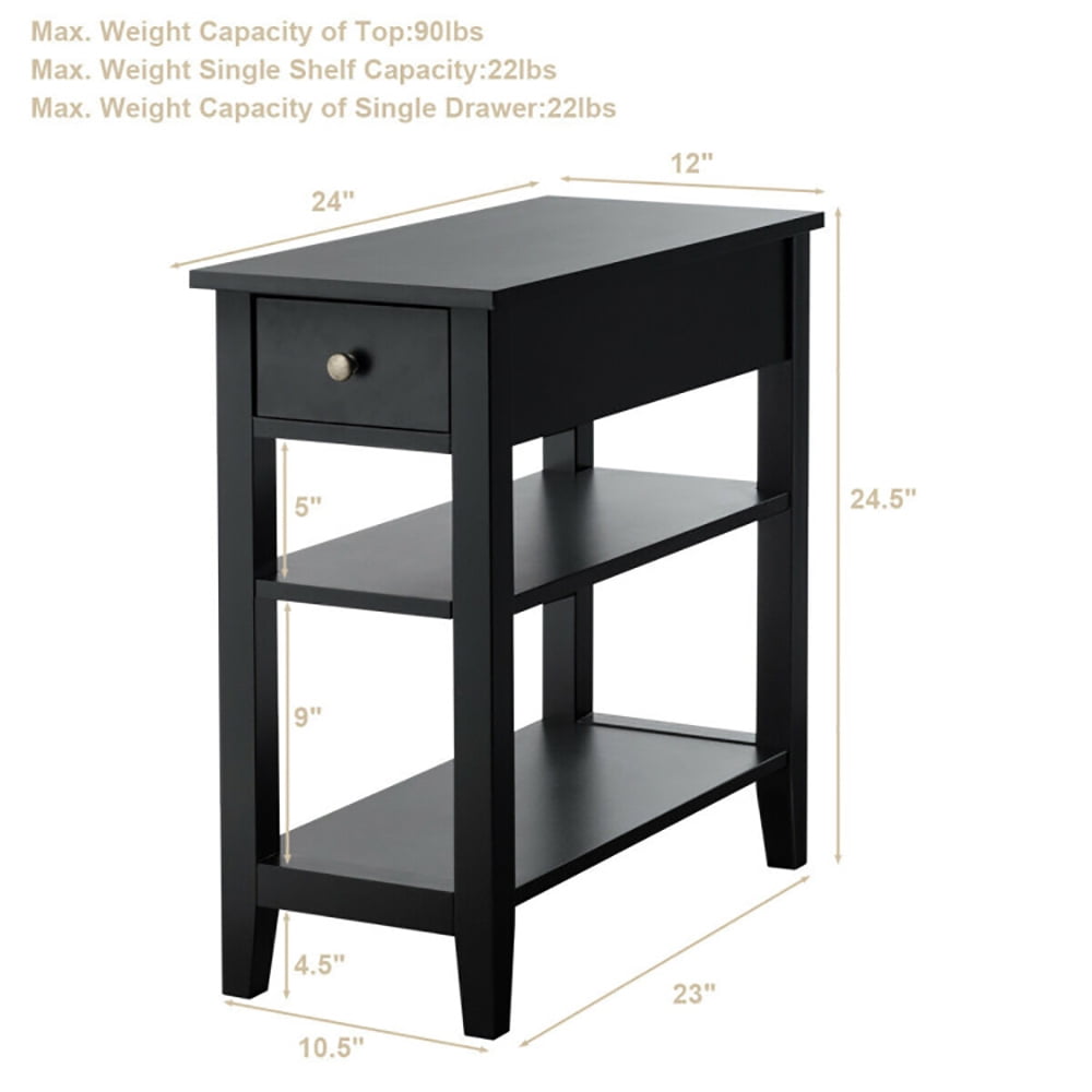 Finihen End Side Table, Rectangular Nightstand, 3-Tier Nightstand Bedside Table Sofa Side with Double Shelves Drawer, for Living Room, Bedroom, Black Finihen End Side Table, Rectangular Nightstand, 3-Tier Nightstand Bedside Table Sofa Side with Double Shelves Drawer, for Living Room, Bedroom, Black
