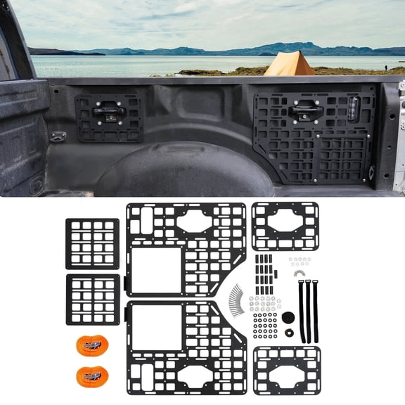 Bomely Carbon Steel Side Bed Molle Panel, Fits Ford F-150 15-26, Rear Cargo Storage Shelf