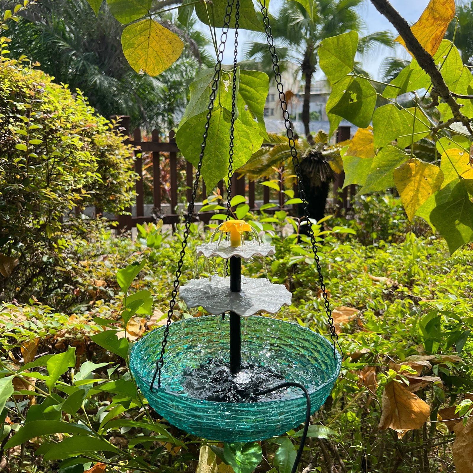 POLISE Spaces Solar Powered Bird Bath with Pump, Hanging Metal Bowl & Plastic Basin 12.5 Inch Diameter, Includes Solar Water Pump for Outdoor Garden, Complete Set