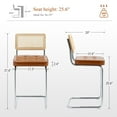 thumbnail image 4 of Zesthouse 25.6″ Natural Rattan Counter Stools Set of 3, Mid Century Modern Bar Stools with Cane Back & Chrome Legs, Cantilevered Design, Upholstered Faux Leather Barstools for Kitchen Island, Brown, 4 of 10