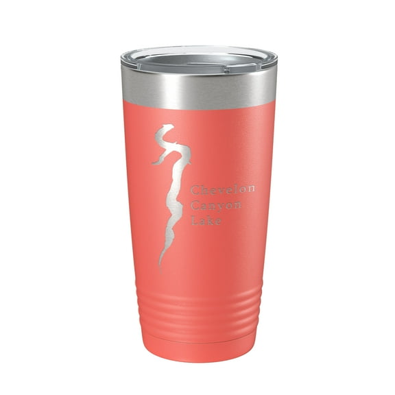 Chevelon Canyon Lake Map Tumbler Travel Mug Insulated Laser Engraved Coffee Cup Arizona 20 oz Coral