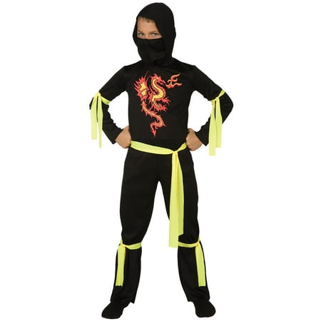 Living Fiction Fire Dragon Ninja Halloween 5pc Boy Costume, Black