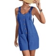 thumbnail image 4 of Aligament Jumpsuits for Women, Women's Solid Color Fashionable Casual Button Pocket Suspender Jumpsuit, Blue XXL, 4 of 7