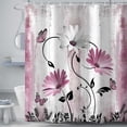 thumbnail image 3 of Farm turquoise daisies flowers and butterflies in rustic wooden shower curtain, turquoise blue fabric bathroom decor set with hooks 69x70, 3 of 8