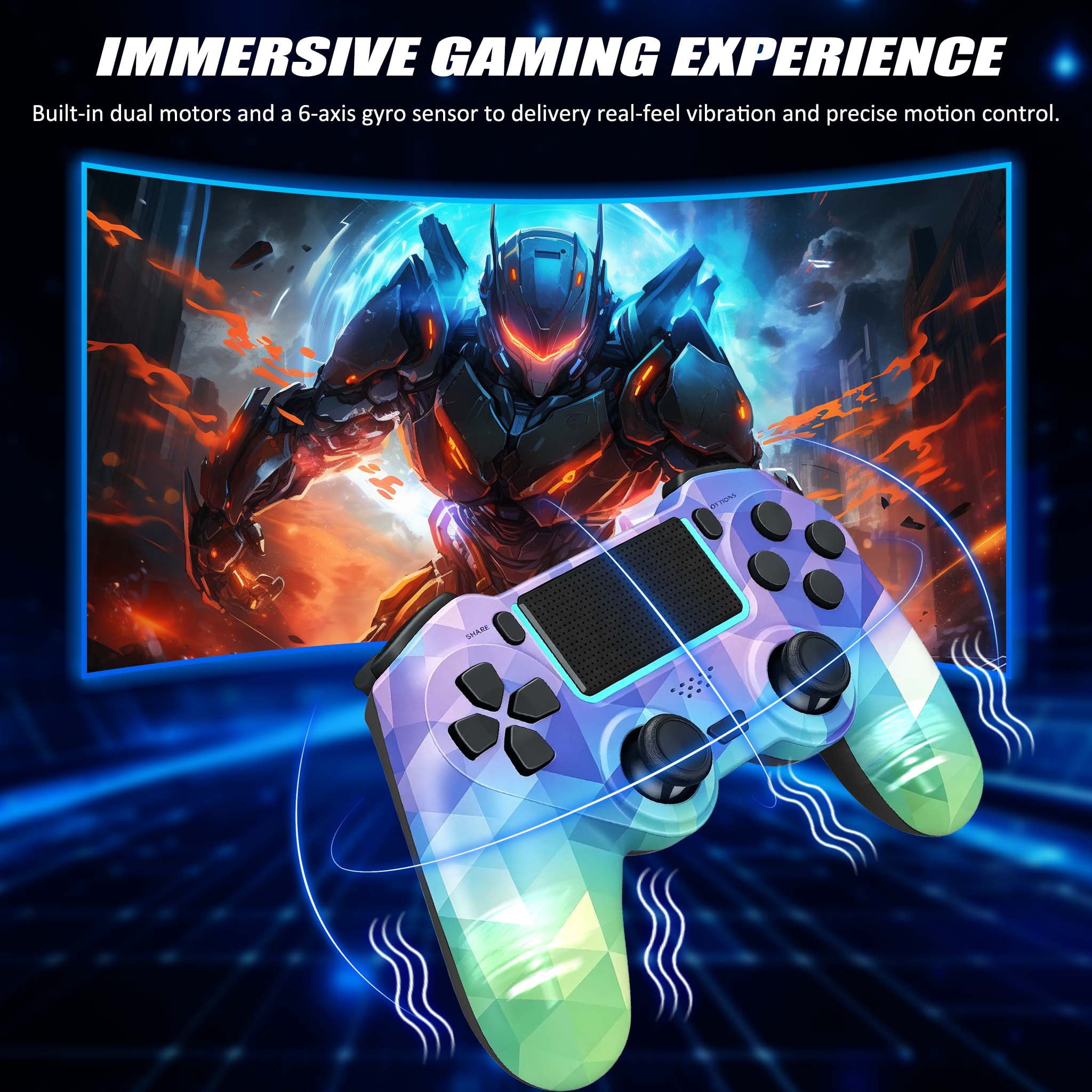 Game Controller for P4, Wireless Controller Compatible with P4/SLIM/PRO & PC with Dual Vibration & 6-Axis Gyro Sensor