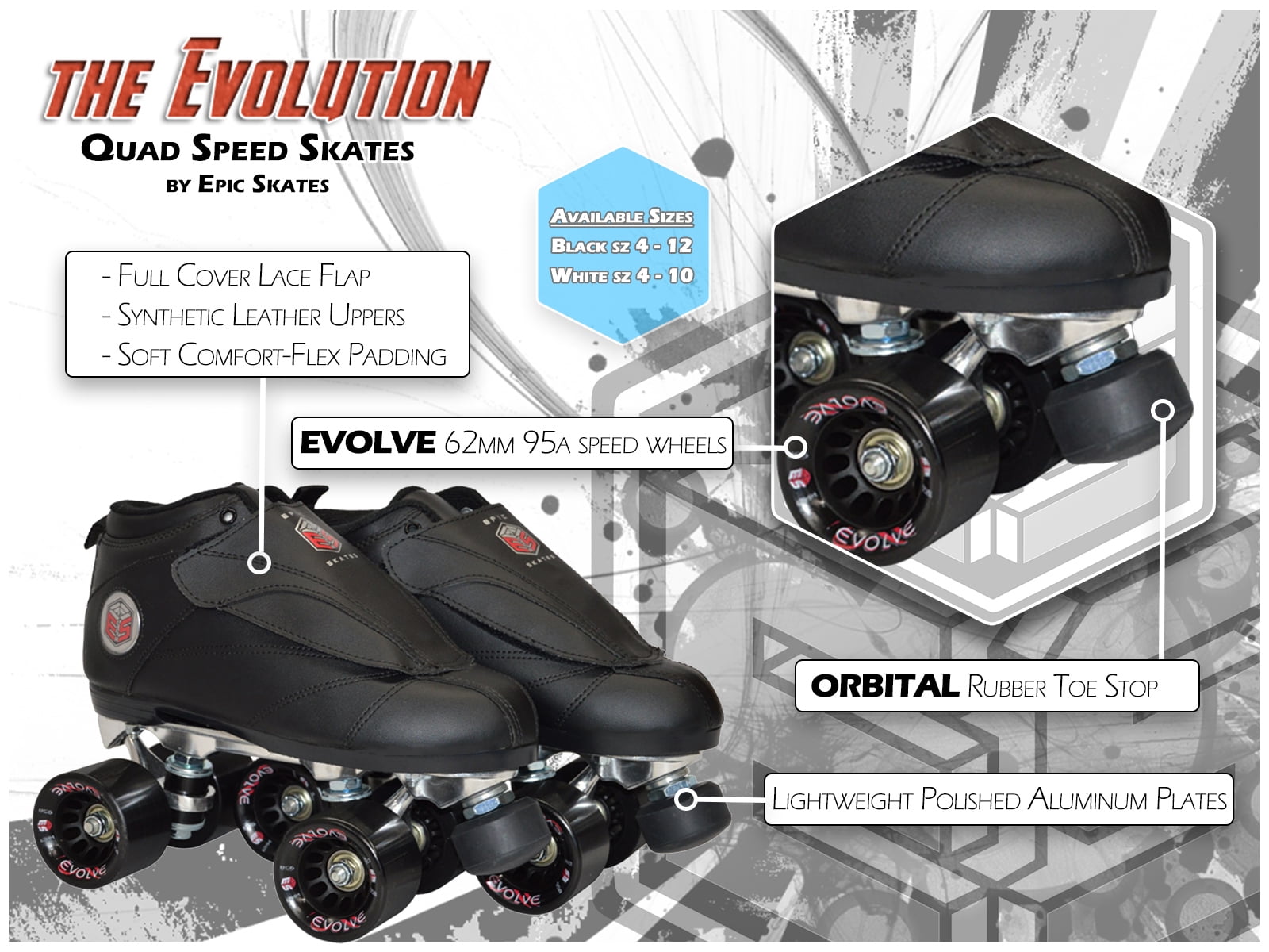 Epic Skates Evolution Quad Roller Jam Speed Skates 