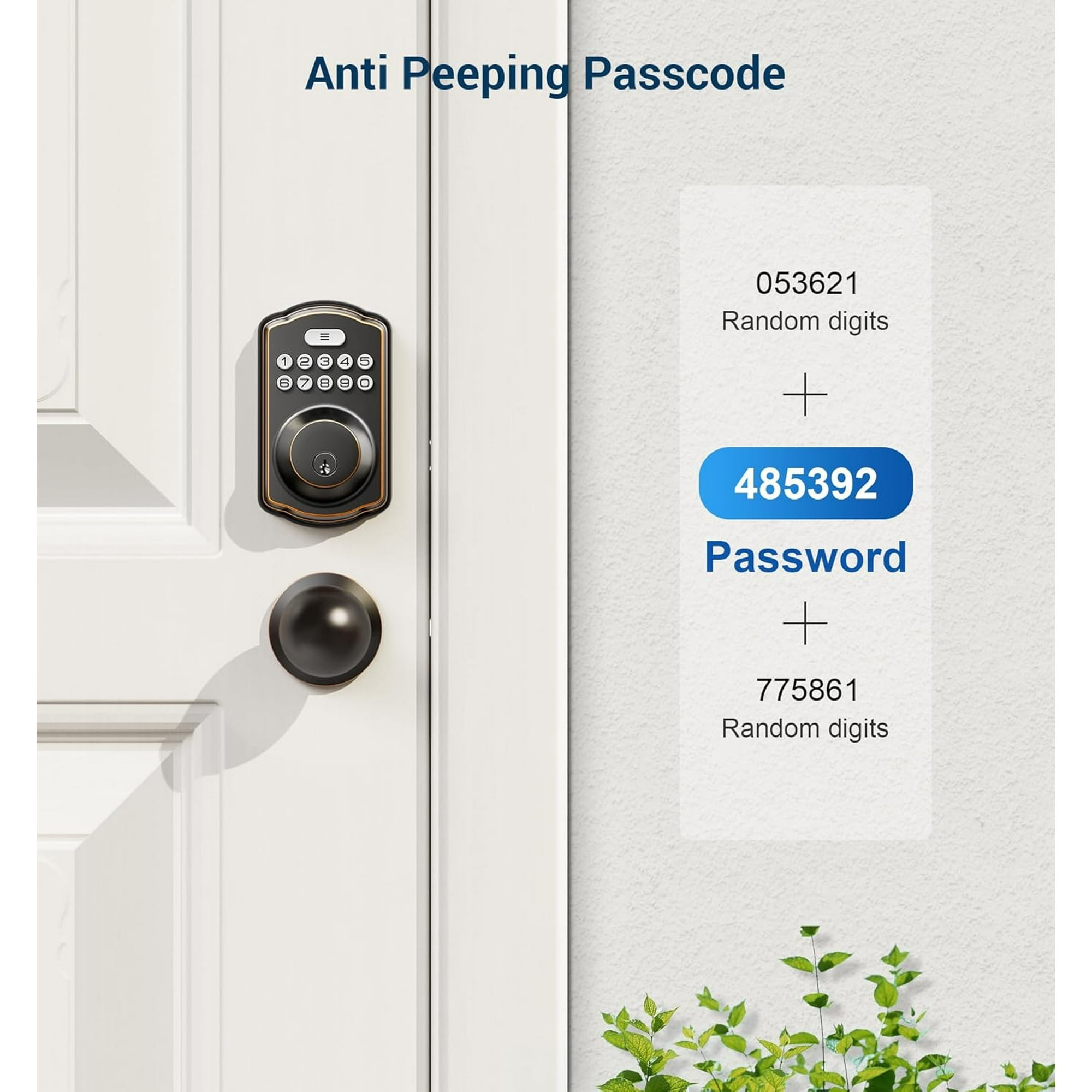 Veise Keyless Entry Door Lock with 2 Knobs, Electronic Keypad Deadbolt, Auto Lock, Bronze