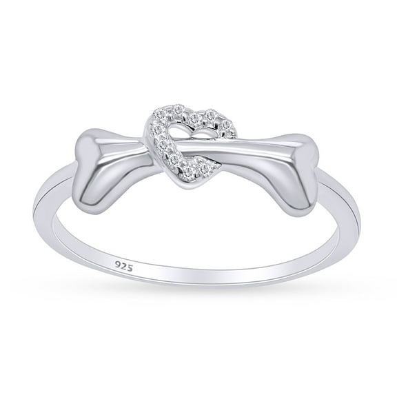 Round Cut White Cubic Zirconia Dog Bone Heart Promise Ring For Women In 14K White Gold Plated 925 Sterling Silver (Color: White, Clarity: VVS1-VVS2) -4