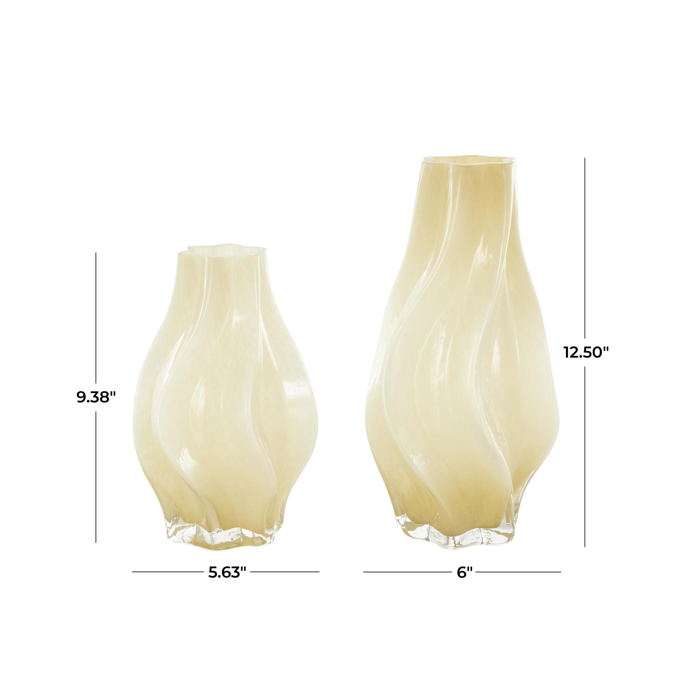 DecMode 13", 9"H Abstract Wavy Ombre Yellow Glass Vase, Set of 2