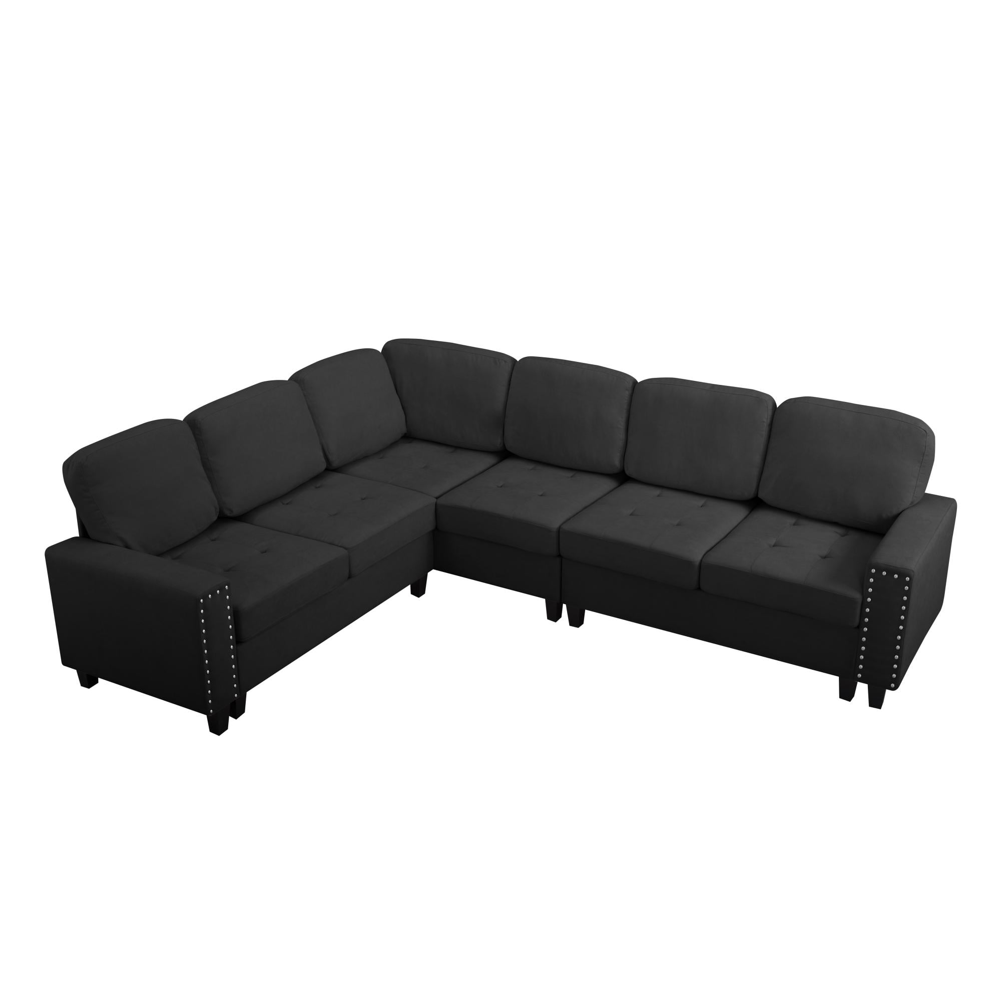 Gewnee 108" High Backrest Sectional Sofa&Couch,L-Shape Sectional Sofa Convertible Left or Right Chaise,Linen Blend，Ding Head Design,6-Seater Seating and Suitable for Living Room.(Black)