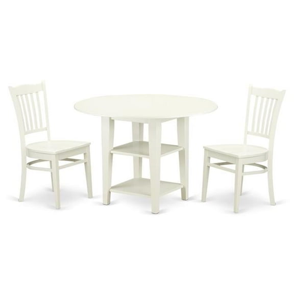 East West Furniture Sudbury 3-piece Traditional Wood Dining Set in Linen White