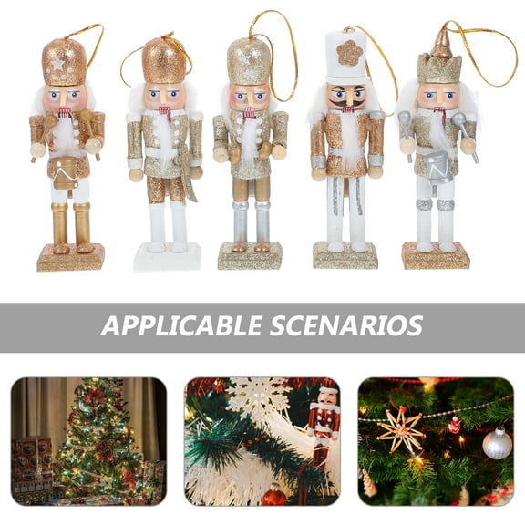 Beaupretty Golden Wooden Nutcracker Ornament for Home and Holiday Hanging Decoration
