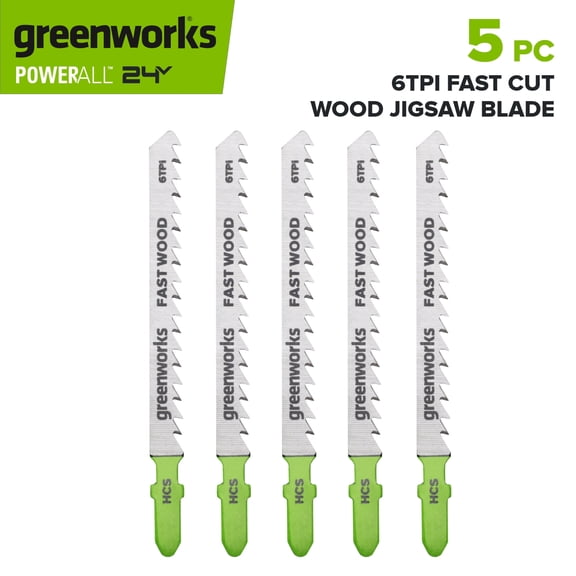 Greenworks 5PC 4" Fast Clean Wood Cutting Jigsaw Blades, PA53203A1