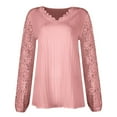 thumbnail image 3 of T-Shirt for Women Women's Loose V-neck Lace Patchwork Long Sleeved Casual T-shirt Top, 3 of 5